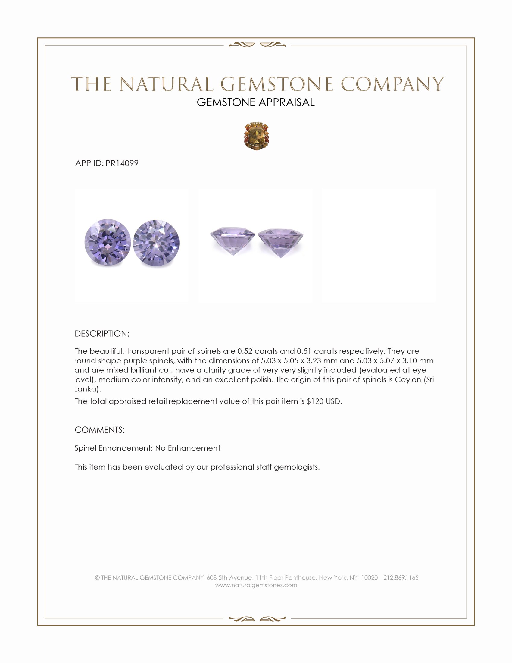 1.03 Ct.Tw. Purple Spinel Pair from Ceylon (Sri Lanka)