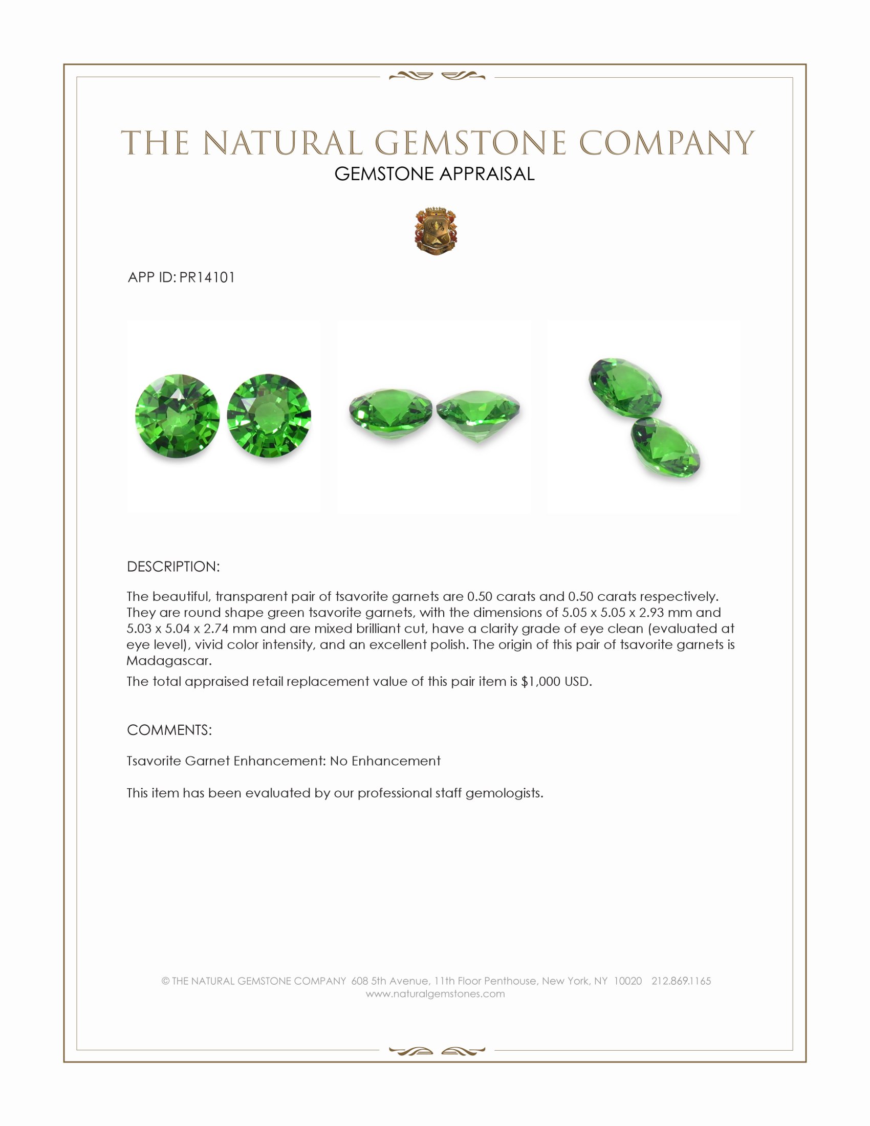 1.00 Ct.Tw. Tsavorite Garnet Pair from Madagascar