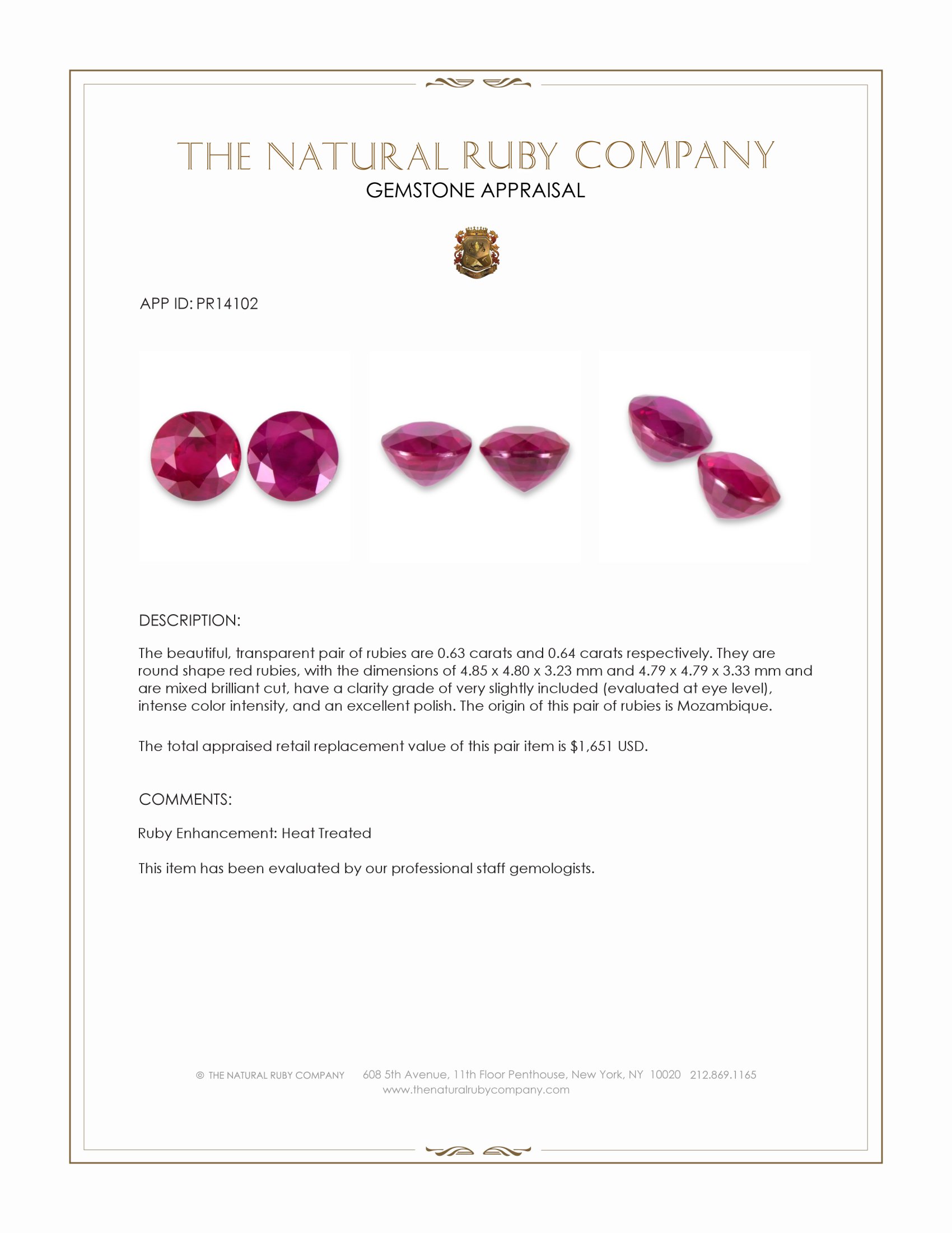 1.27 Ct.Tw. Ruby Pair from Mozambique
