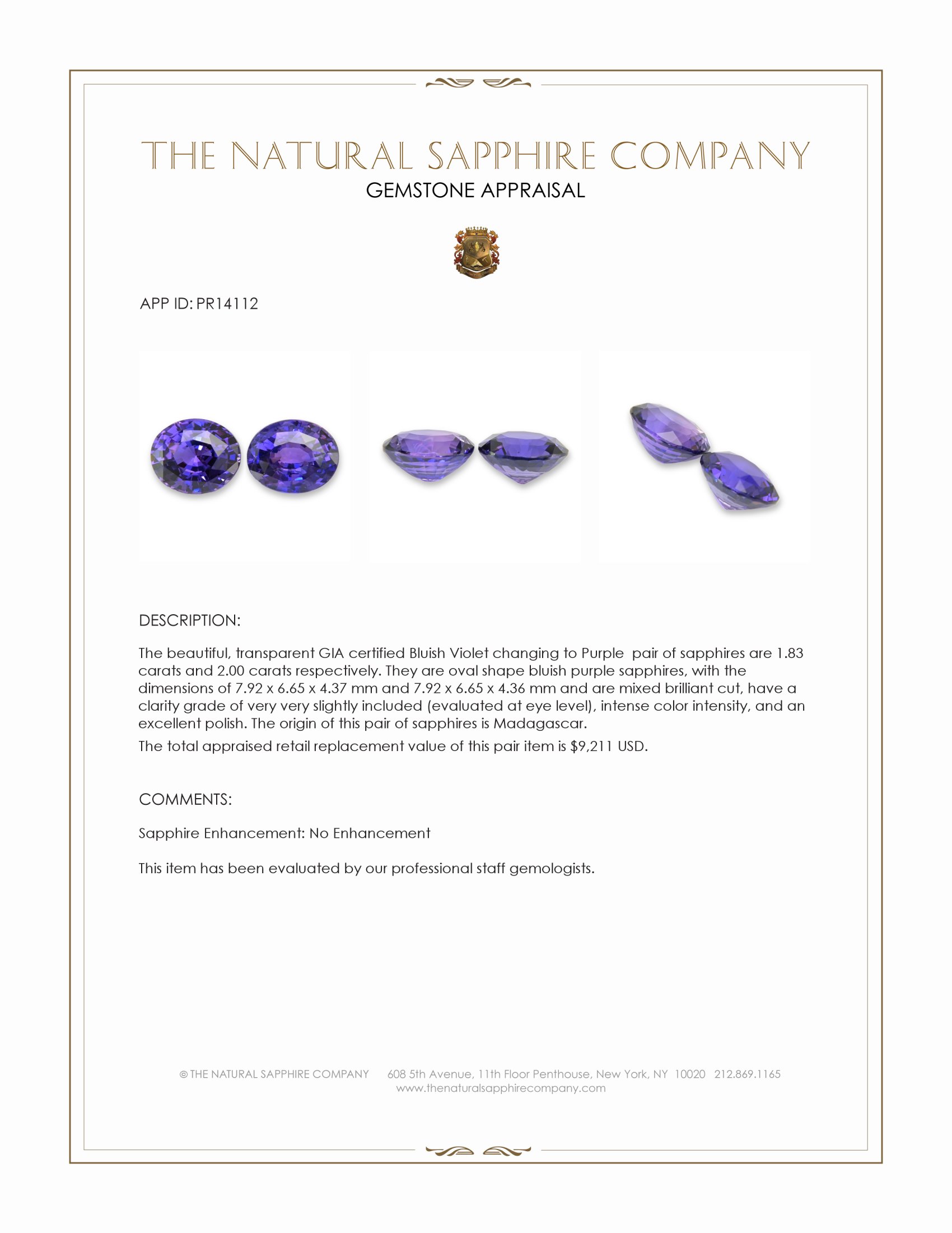 3.83 Ct.Tw. Bluish Purple Sapphire Pair from Madagascar