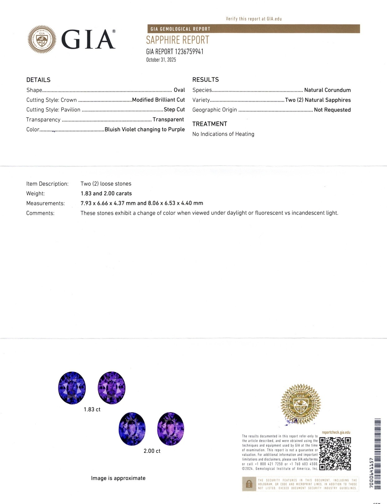 3.83 Ct.Tw. Bluish Purple Sapphire Pair from Madagascar