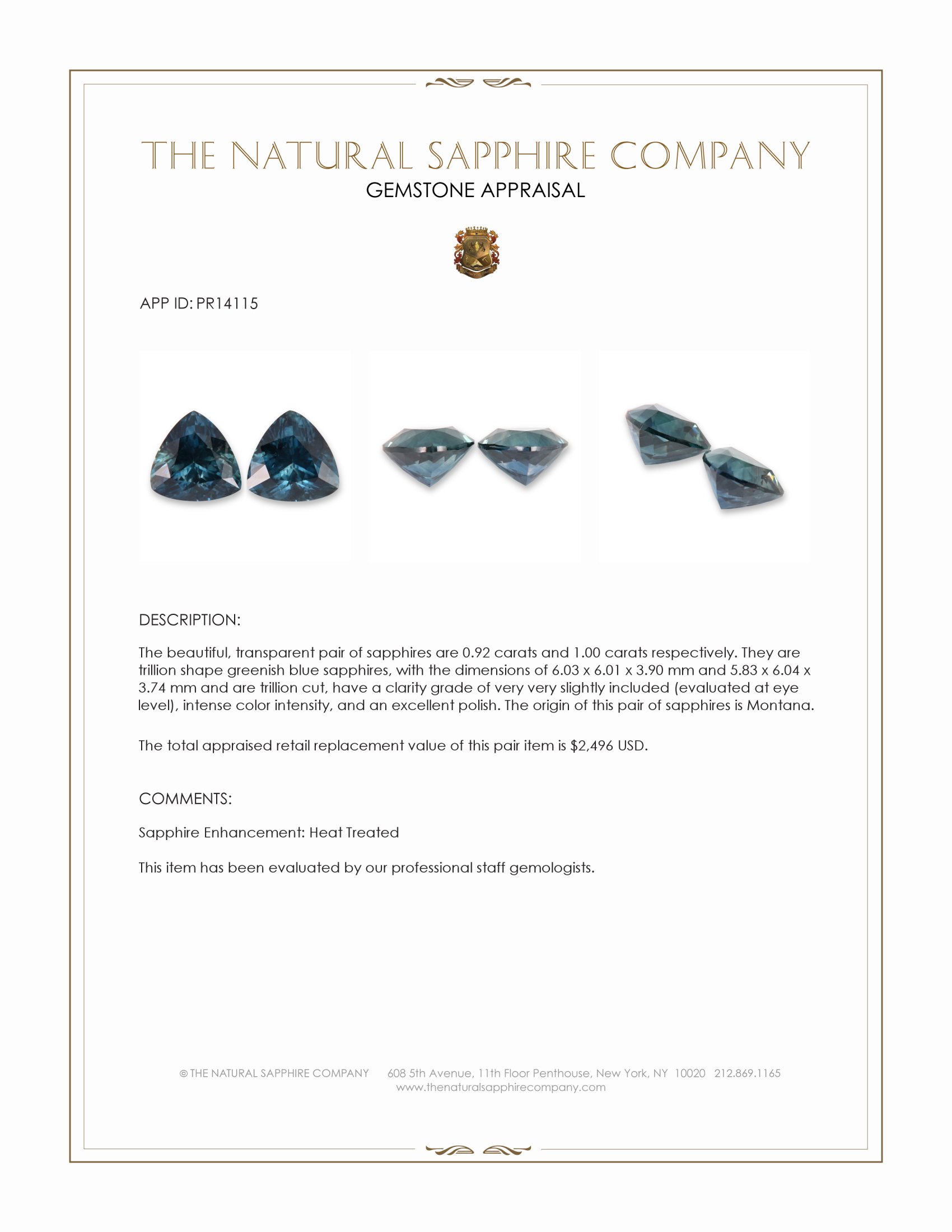 1.92 Ct.Tw. Greenish Blue Sapphire Pair from Montana
