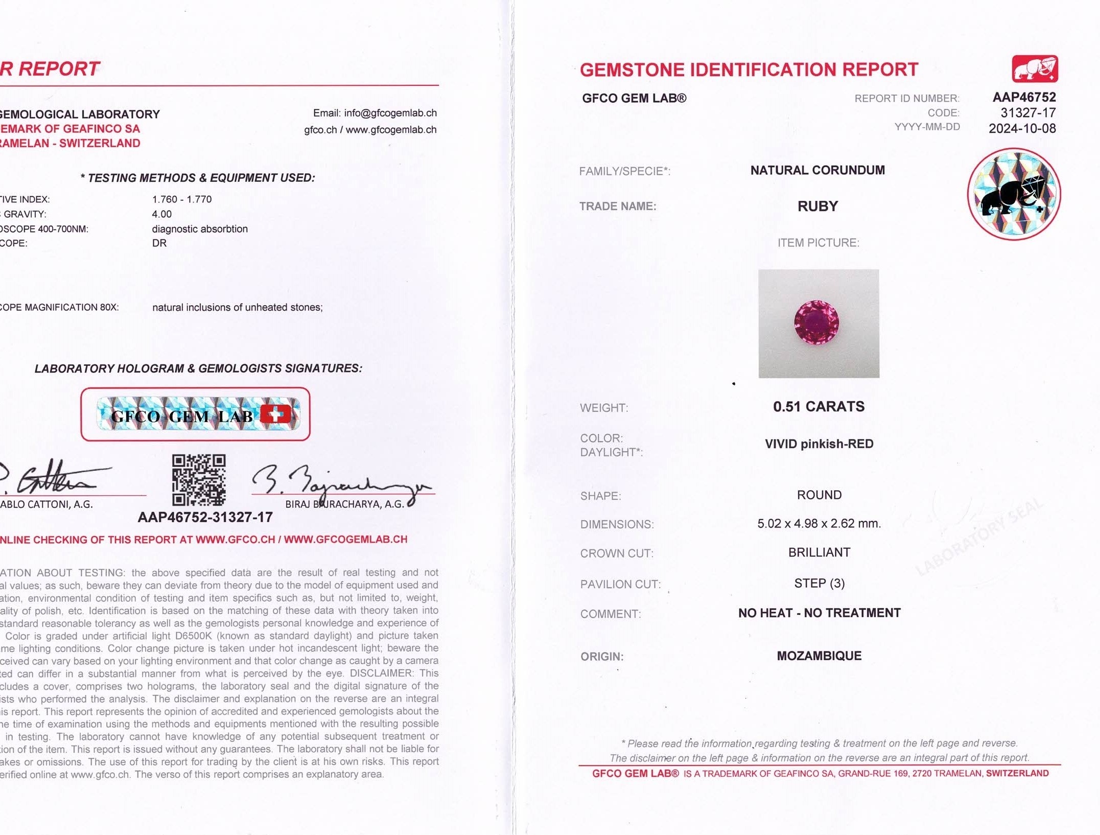 1.12 Ct.Tw. Pinkish Red Ruby Pair from Mozambique
