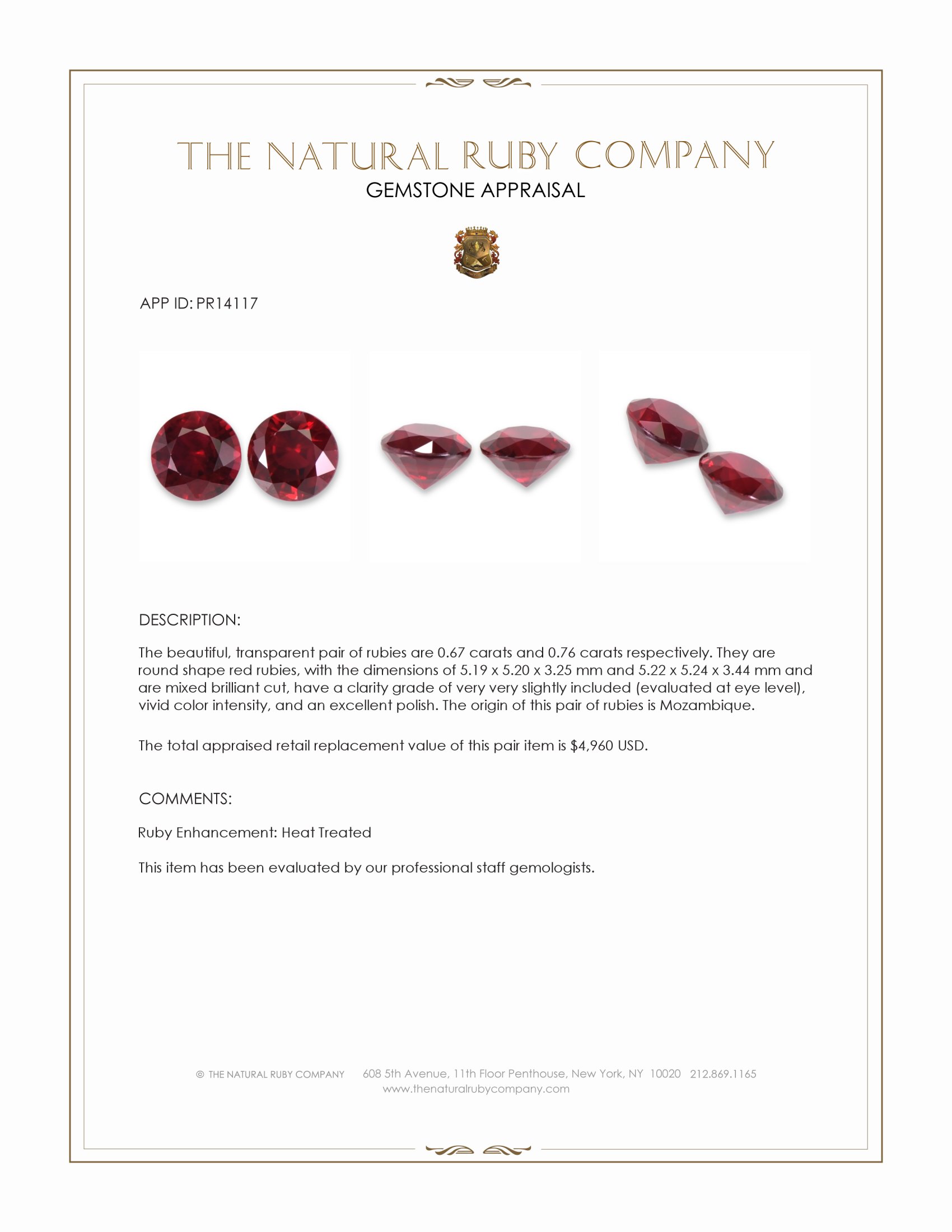 1.24 Ct.Tw. Ruby Pair from Mozambique