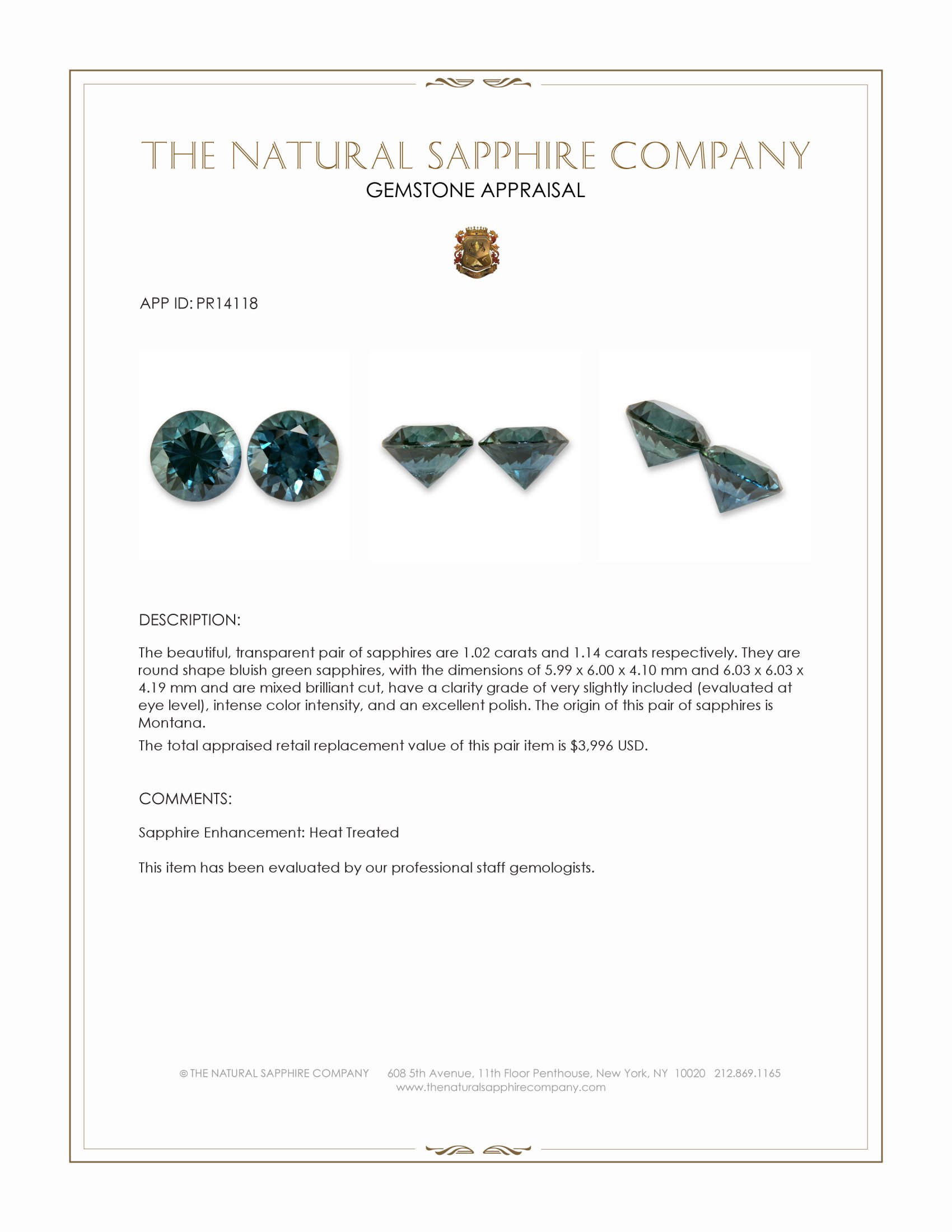 2.16 Ct.Tw. Bluish Green Sapphire Pair from Montana