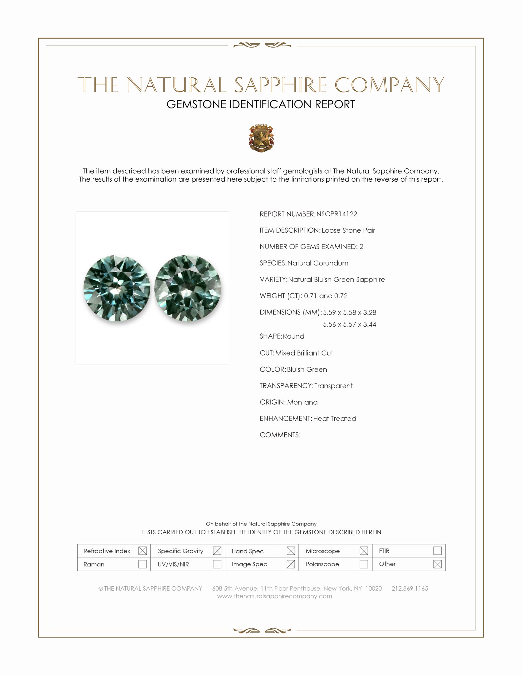 1.43 Ct.Tw. Bluish Green Sapphire Pair from Montana
