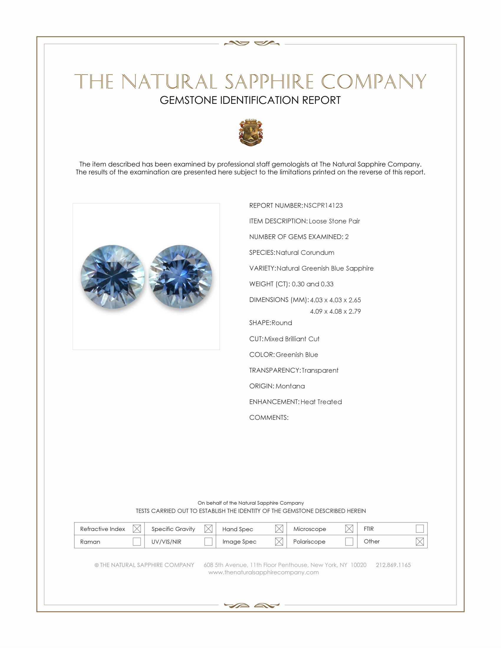 0.63 Ct.Tw. Greenish Blue Sapphire Pair from Montana