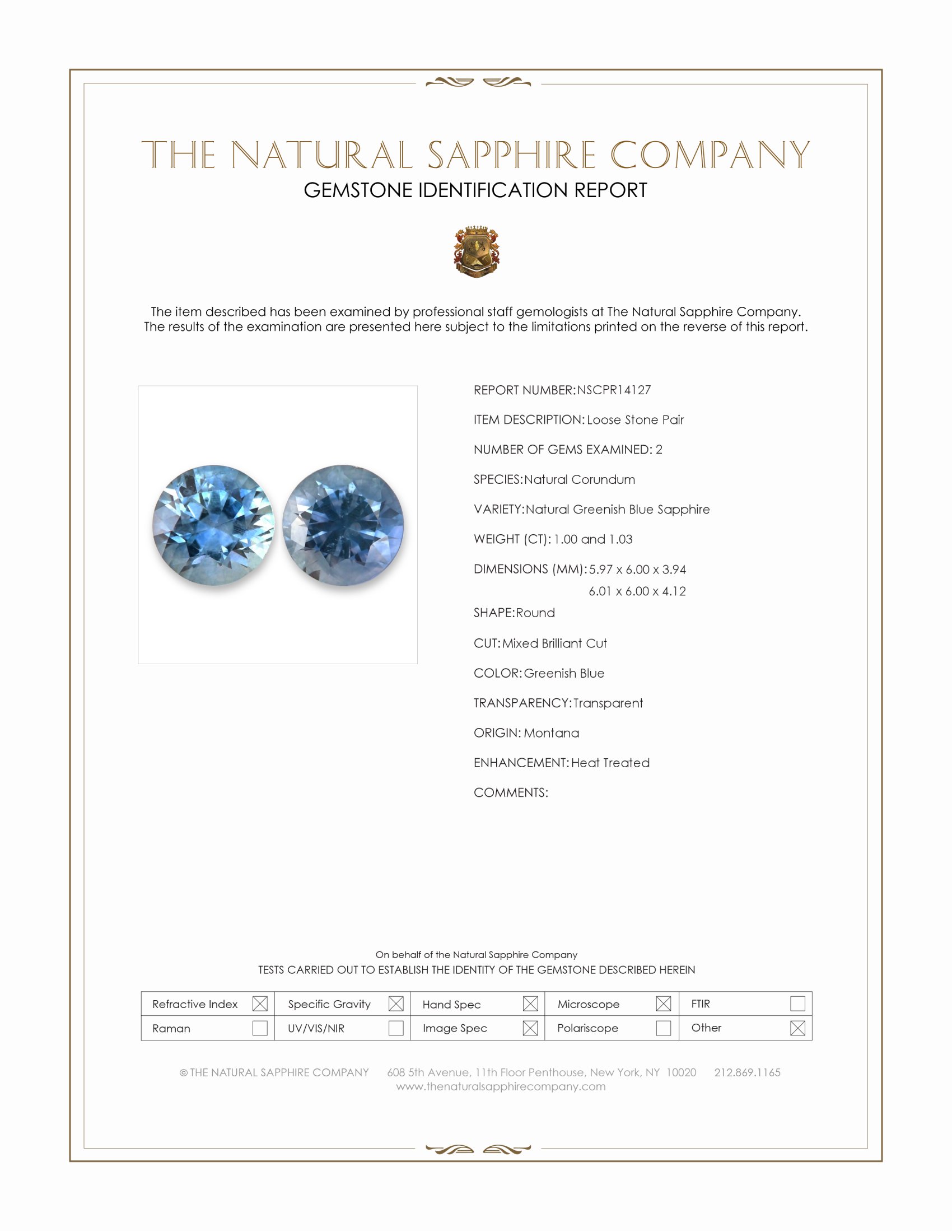 2.03 Ct.Tw. Greenish Blue Sapphire Pair from Montana