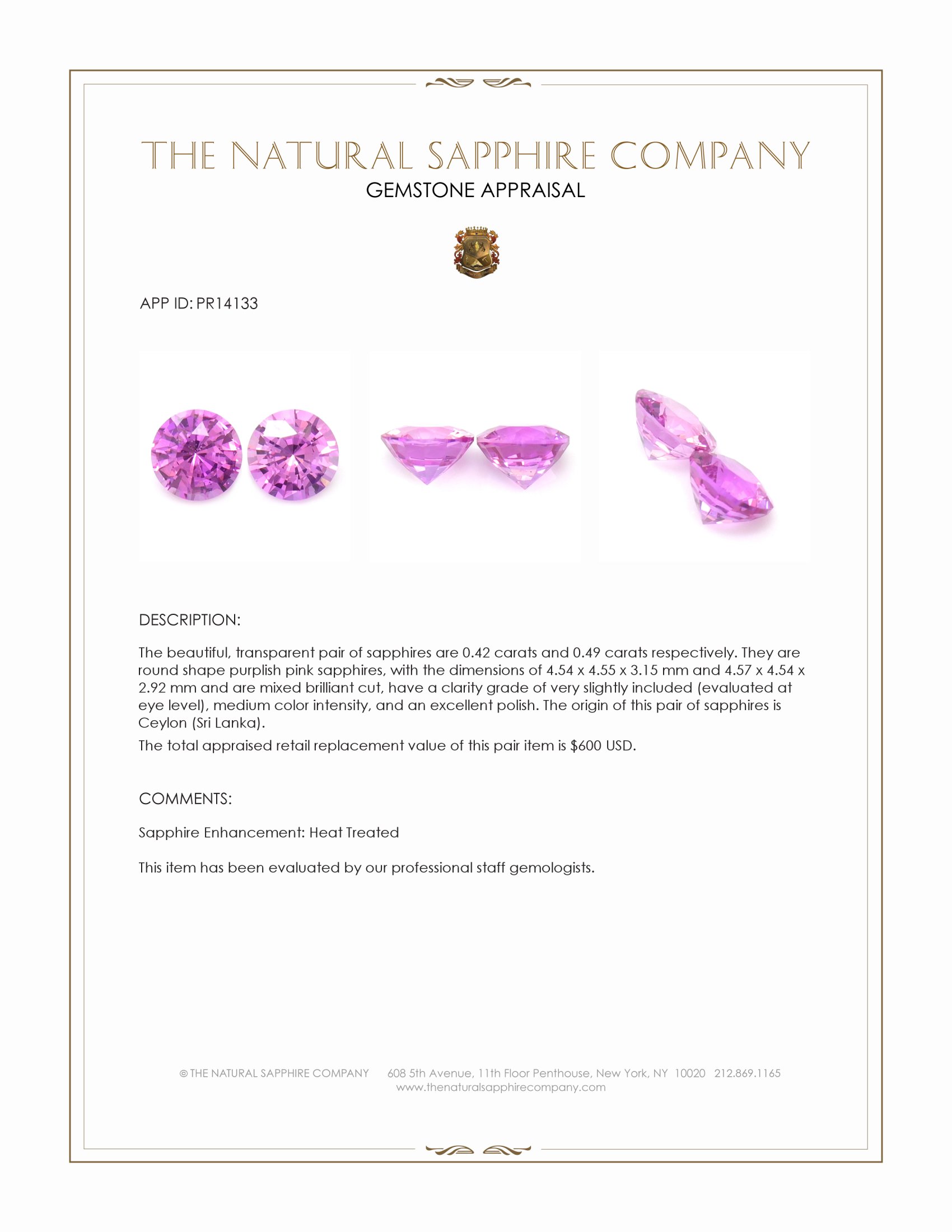 0.91 Ct.Tw. Purplish Pink Sapphire Pair from Ceylon (Sri Lanka)