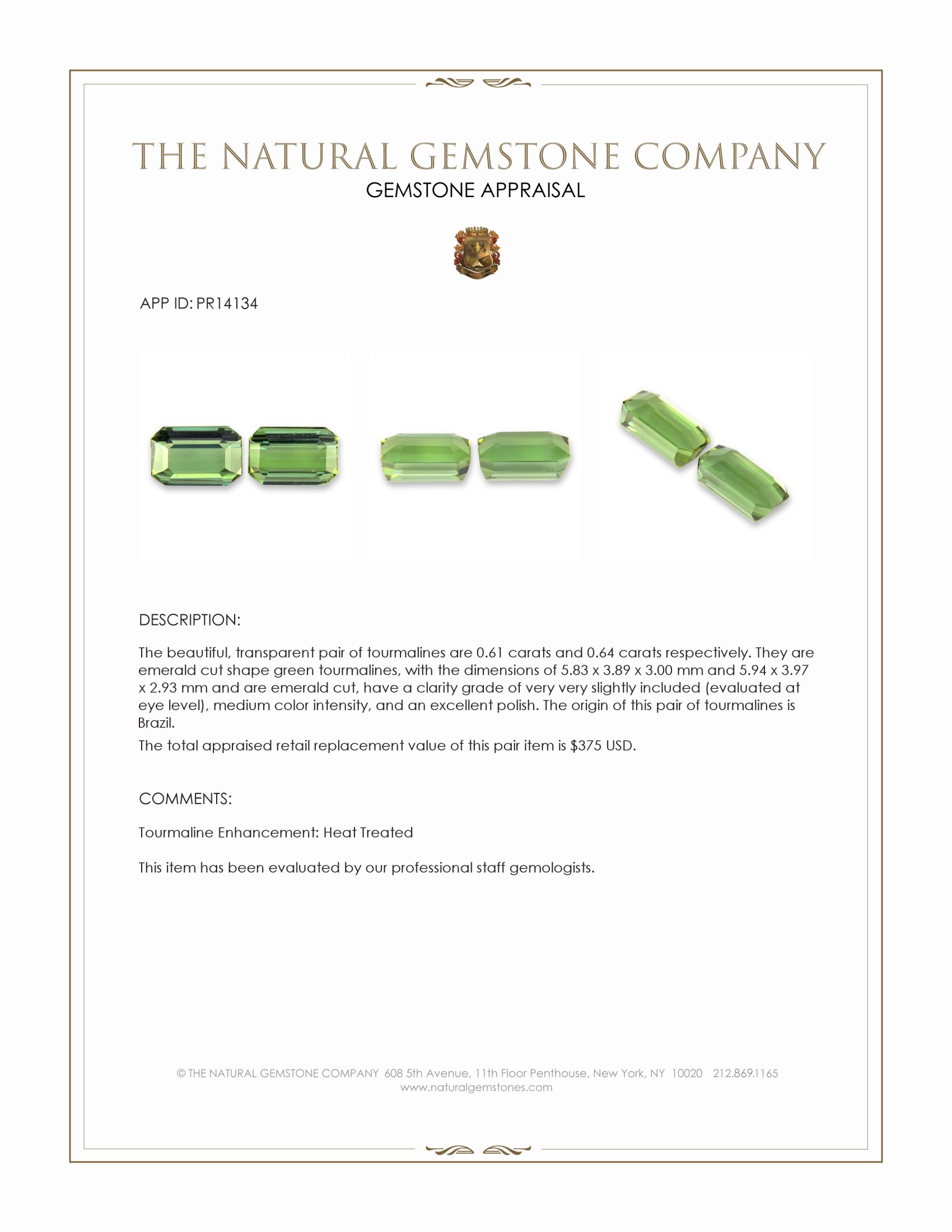 1.25 Ct.Tw. Green Tourmaline Pair from Brazil