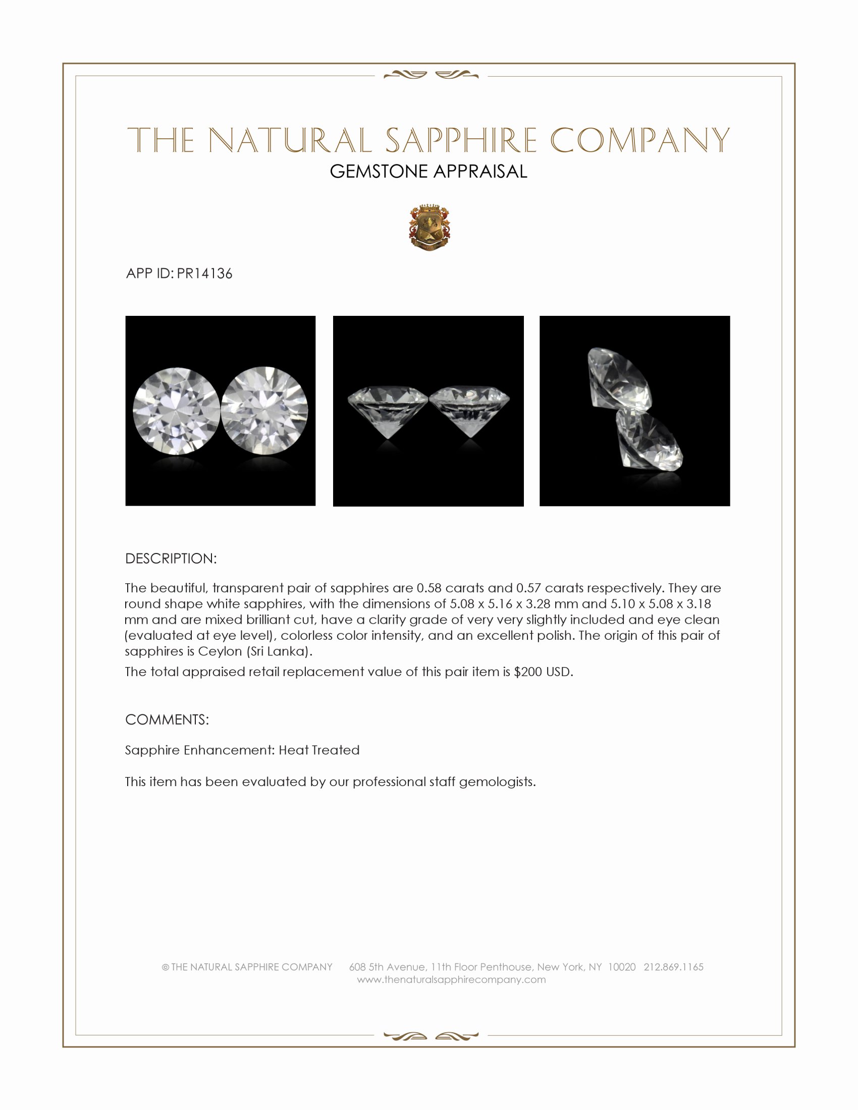 1.15 Ct.Tw. White Sapphire Pair from Ceylon (Sri Lanka)