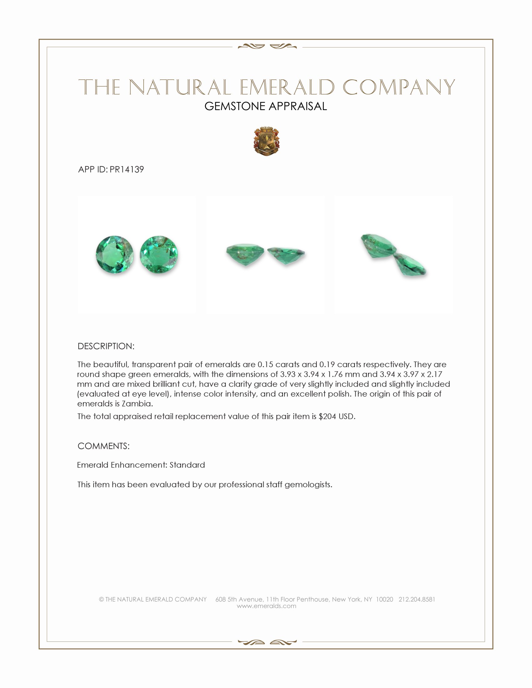 0.34 Ct.Tw. Emerald Pair from Zambia