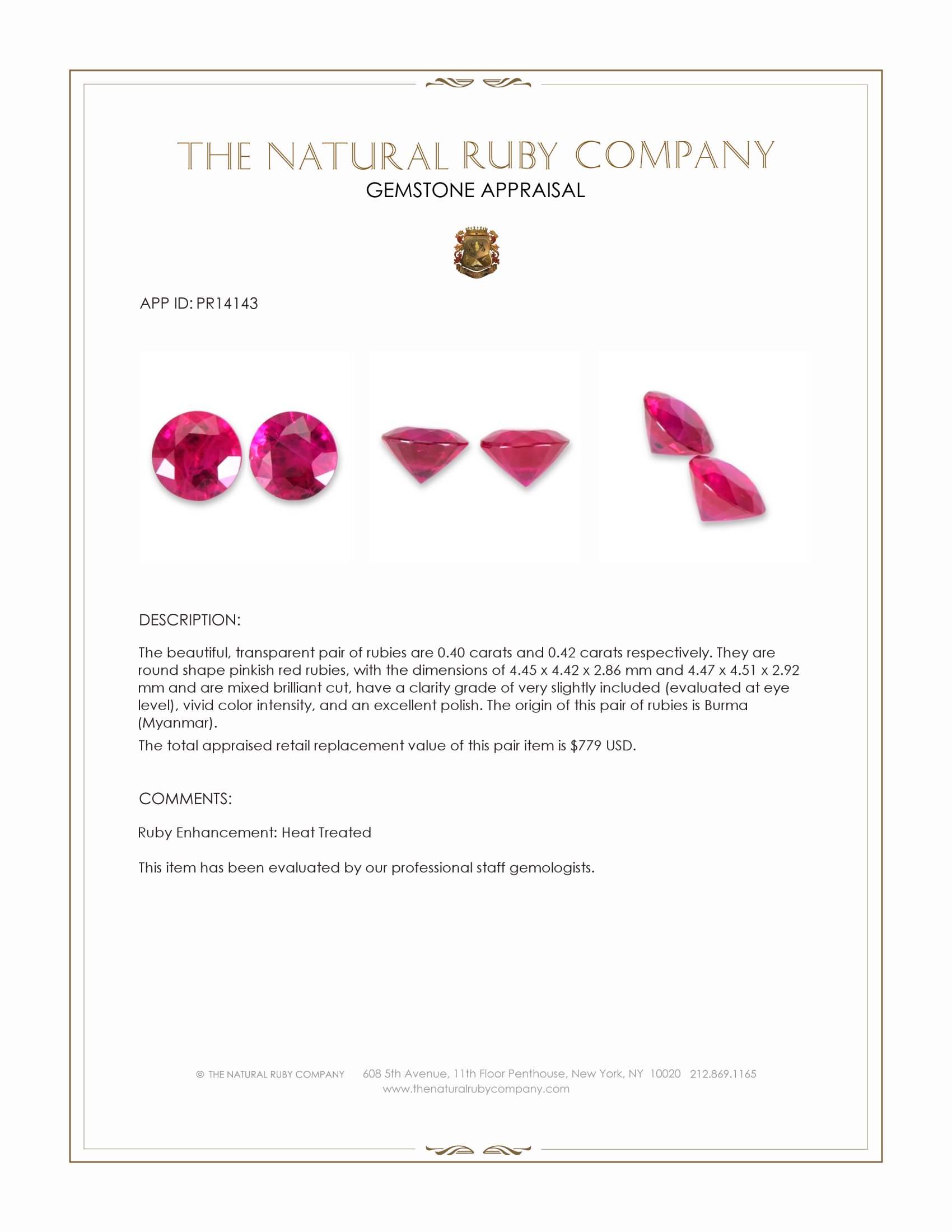 0.82 Ct.Tw. Pinkish Red Ruby Pair from Burma (Myanmar)