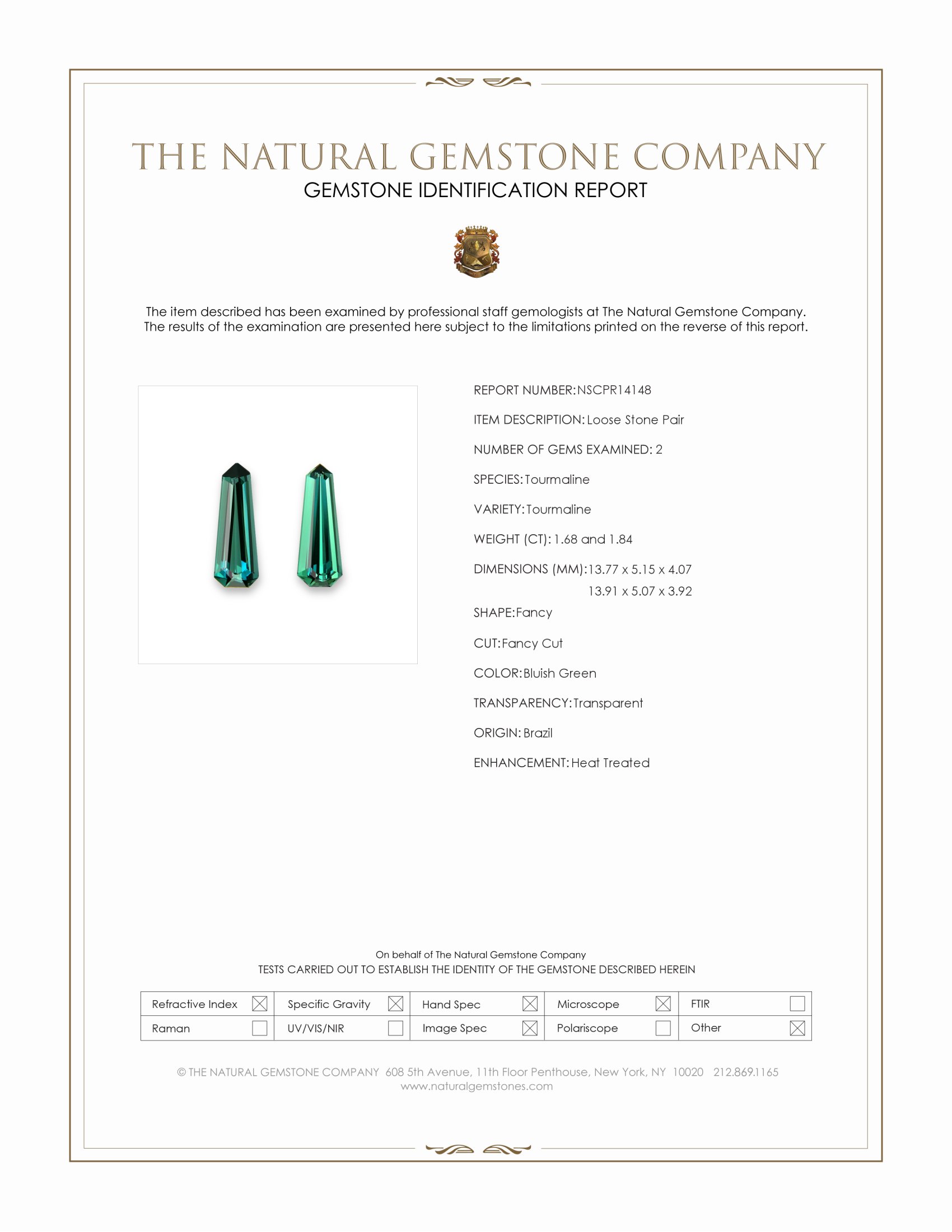 3.52 Ct.Tw. Bluish Green Tourmaline Pair from Brazil