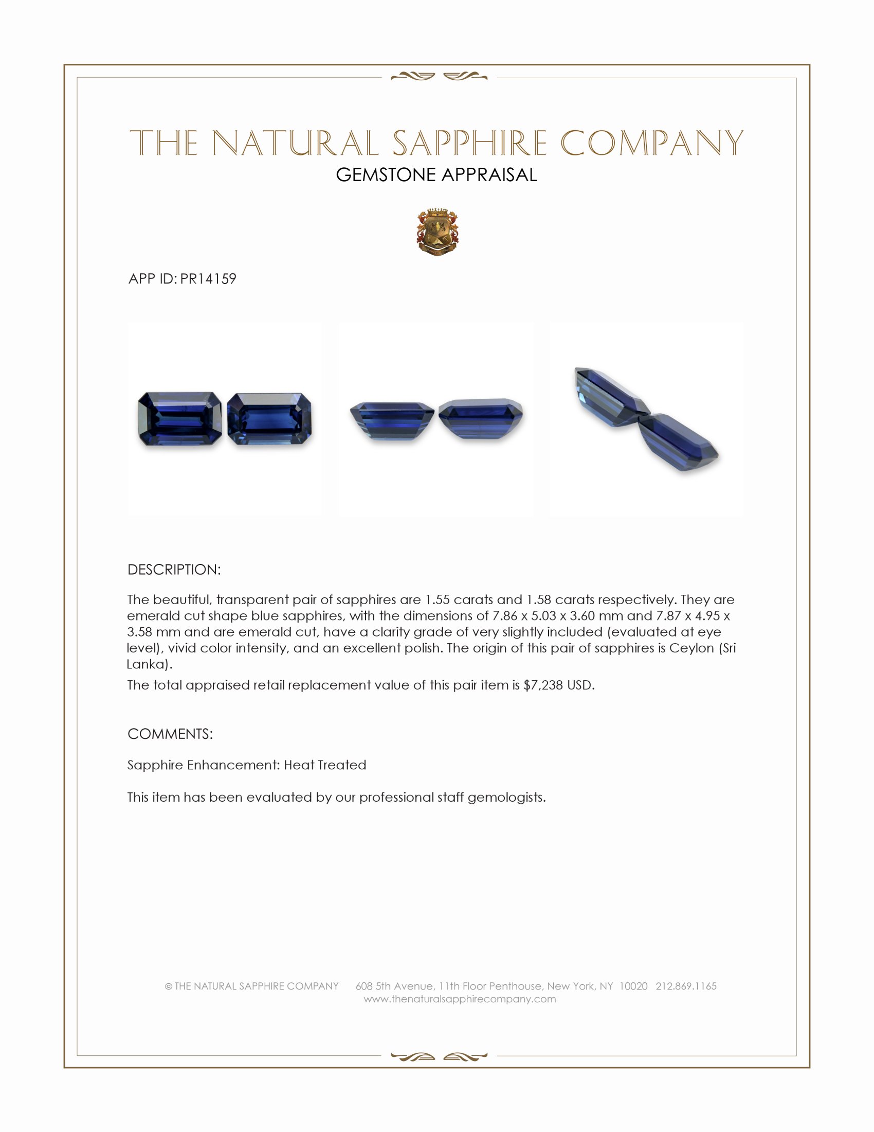 3.13 Ct.Tw. Blue Sapphire Pair from Ceylon (Sri Lanka)