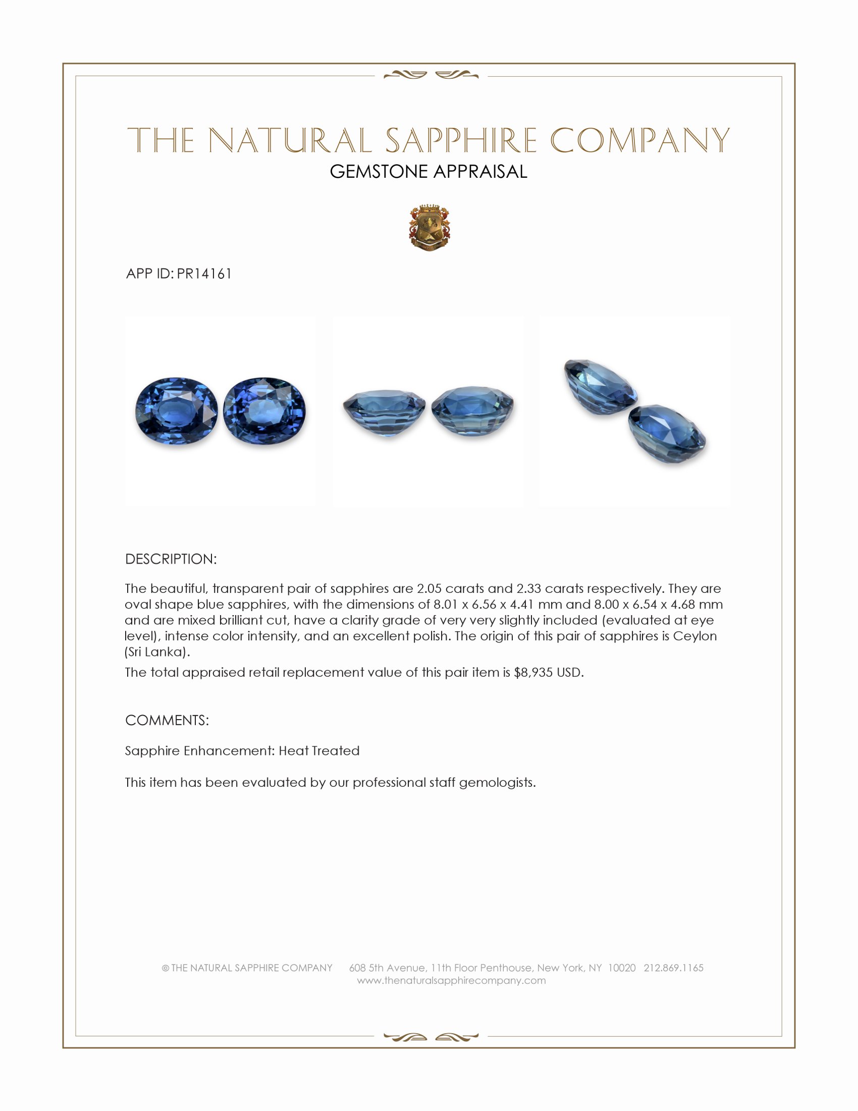 4.38 Ct.Tw. Blue Sapphire Pair from Ceylon (Sri Lanka)