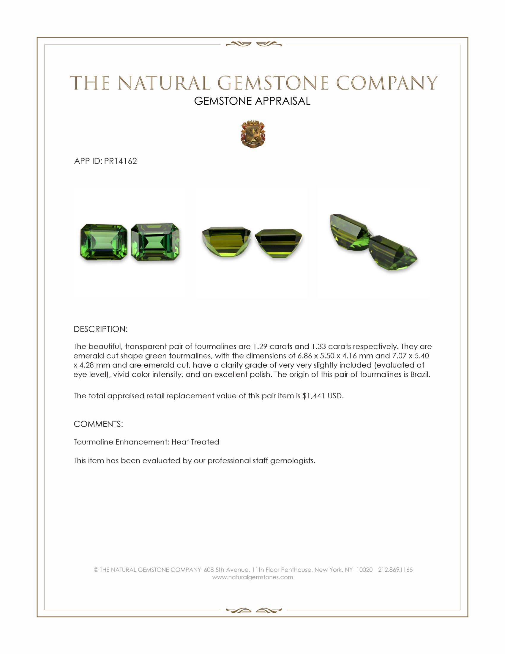 2.62 Ct.Tw. Green Tourmaline Pair from Brazil