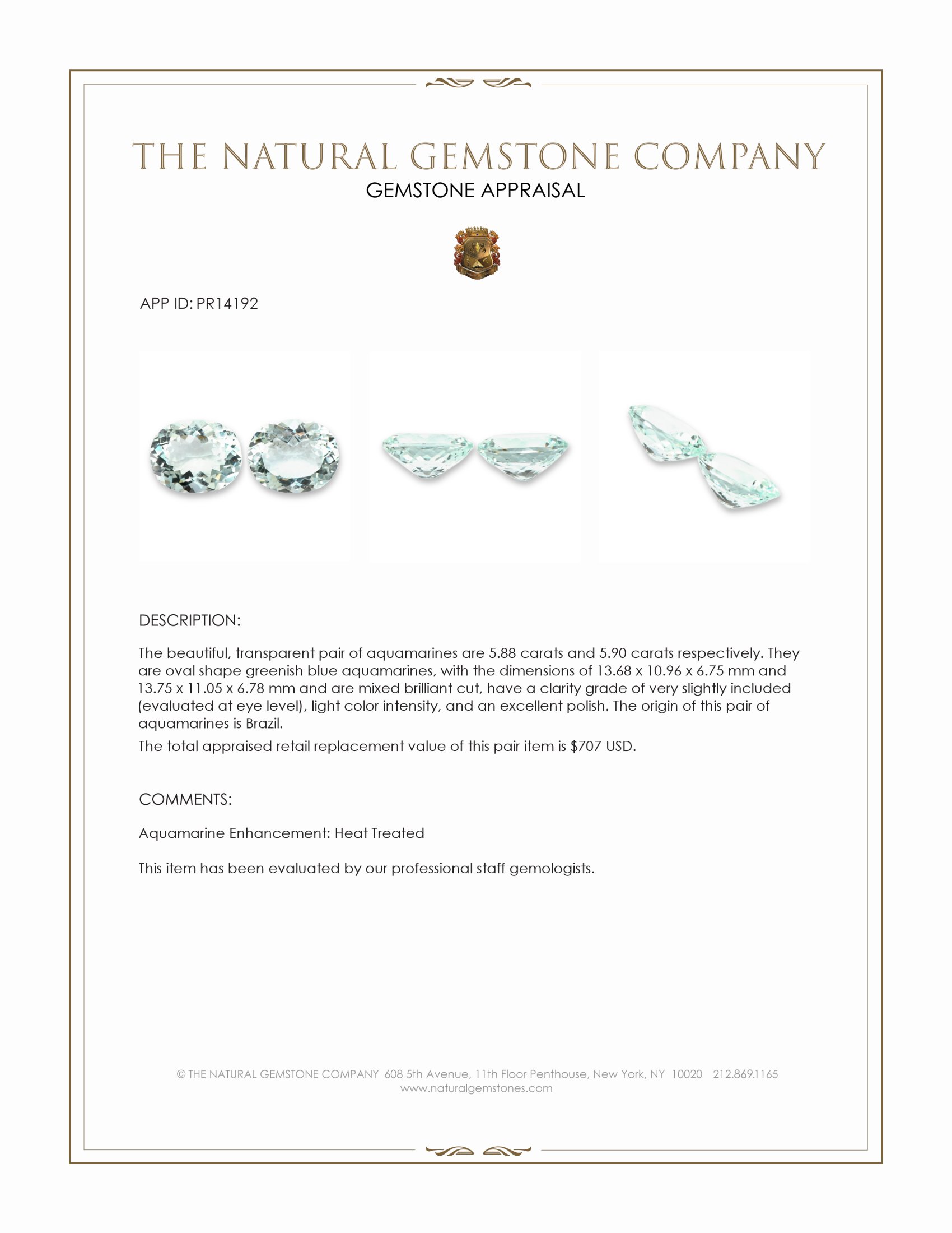 11.78 Ct.Tw. Greenish Blue Aquamarine Pair from Brazil