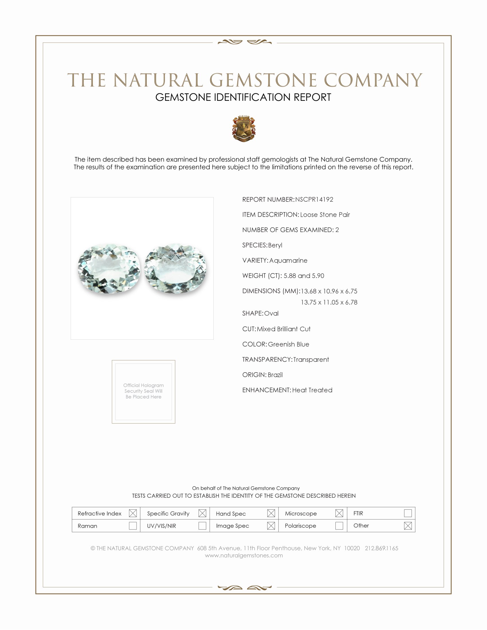 11.78 Ct.Tw. Greenish Blue Aquamarine Pair from Brazil