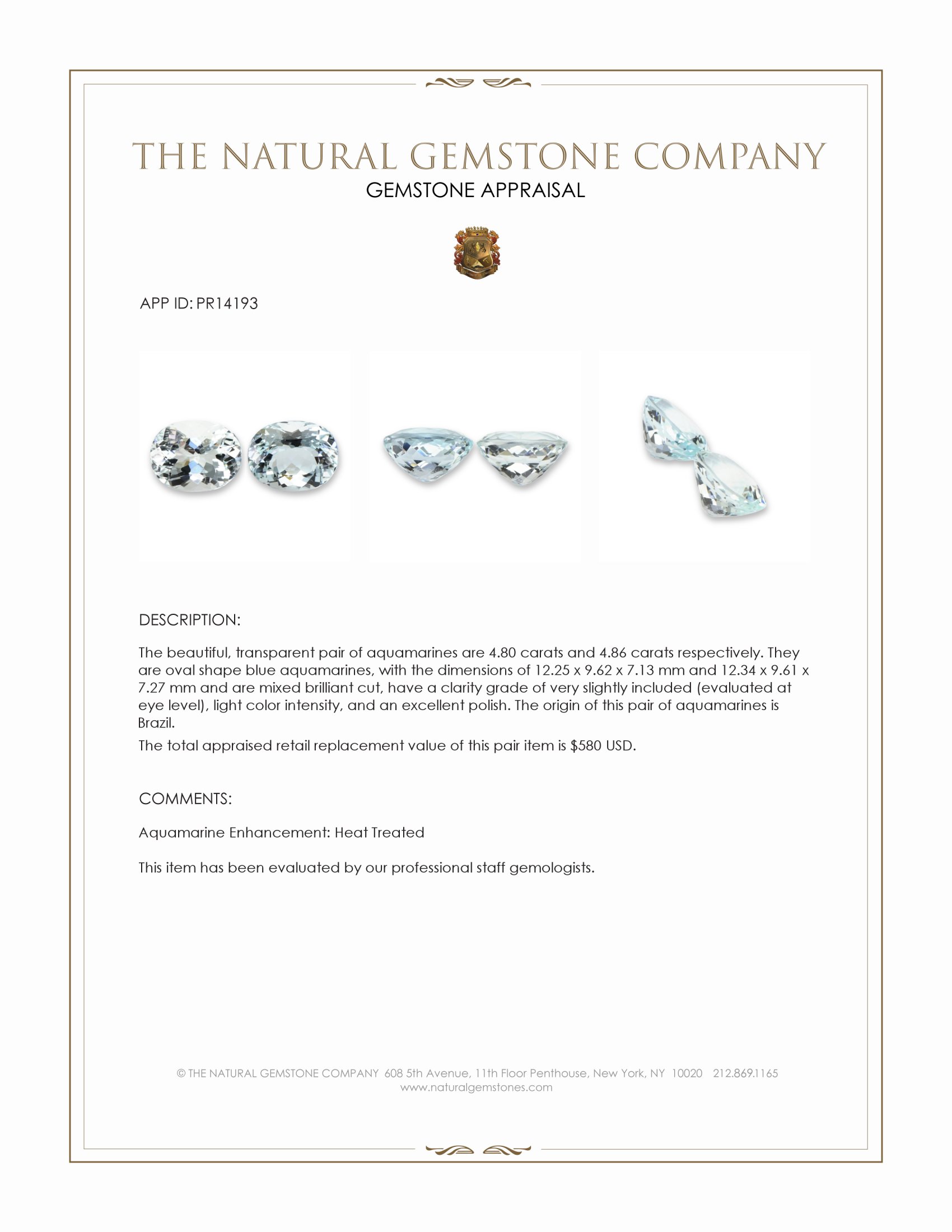 9.66 Ct.Tw. Blue Aquamarine Pair from Brazil