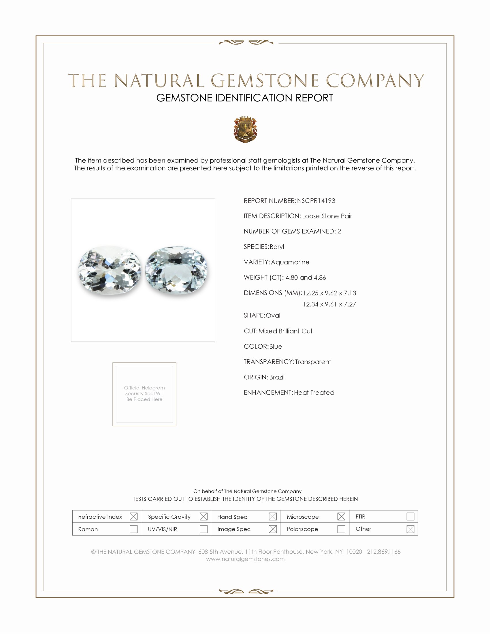 9.66 Ct.Tw. Blue Aquamarine Pair from Brazil