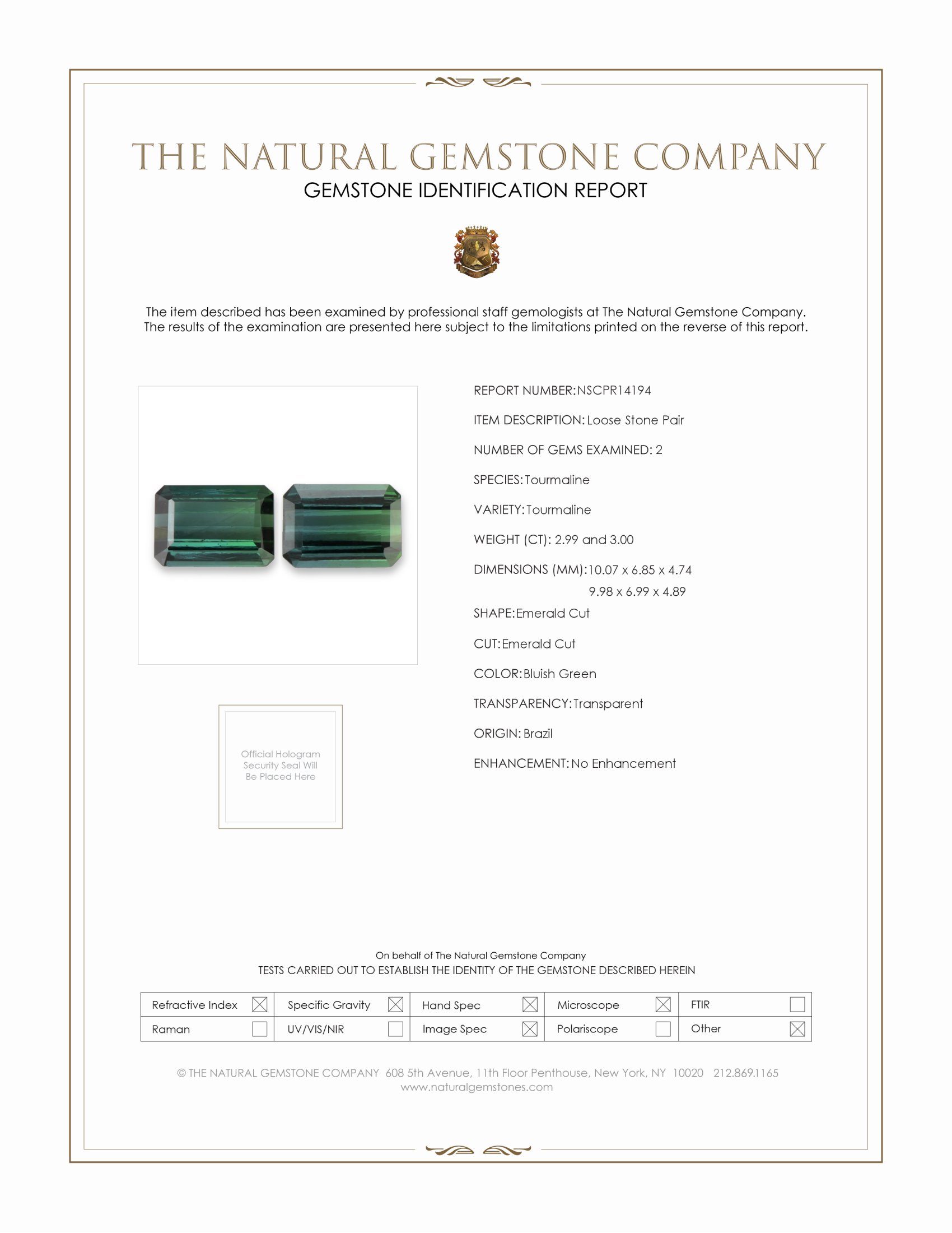 5.99 Ct.Tw. Bluish Green Tourmaline Pair from Brazil
