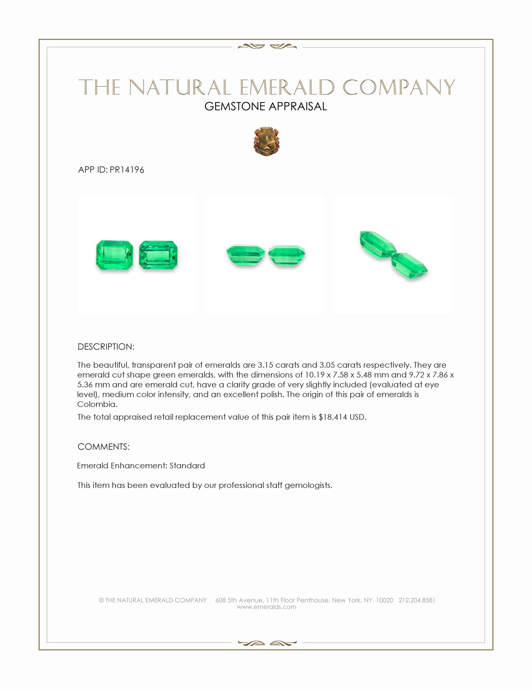 6.20 Ct.Tw. Emerald Pair from Colombia