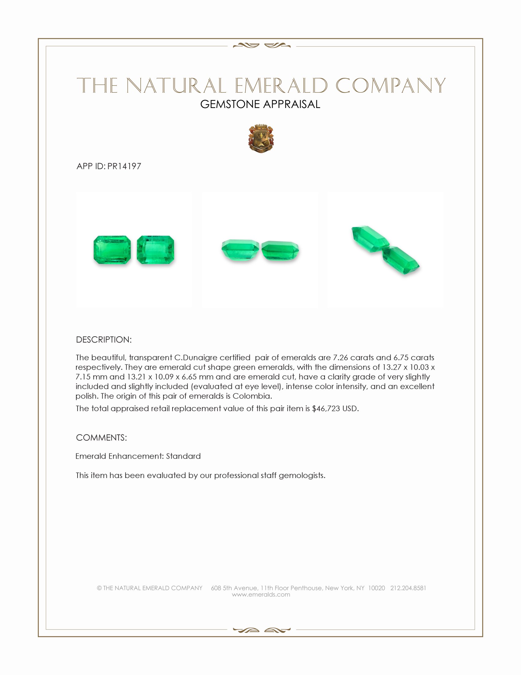 14.01 Ct.Tw. Emerald Pair from Colombia