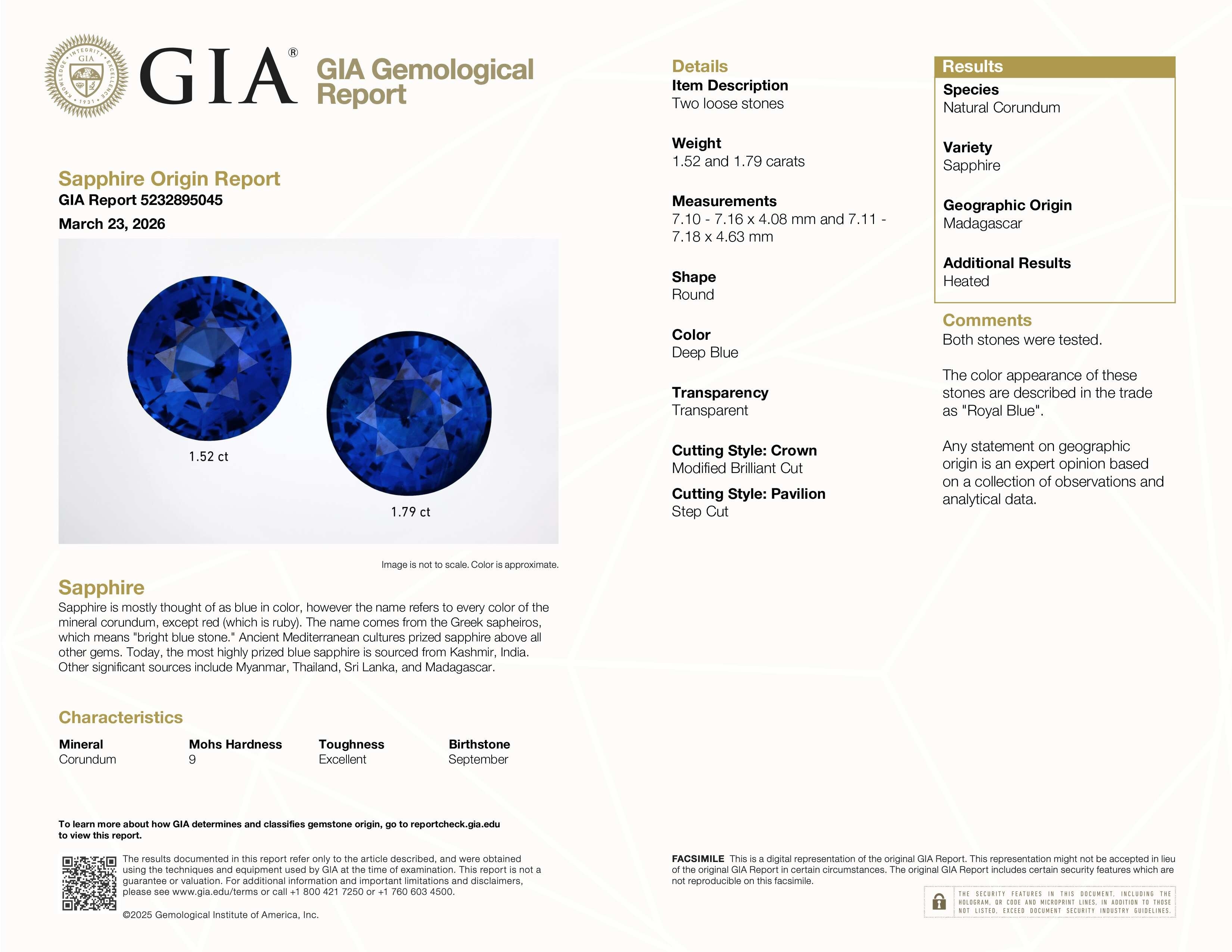3.31 Ct.Tw. Blue Sapphire Pair from Madagascar