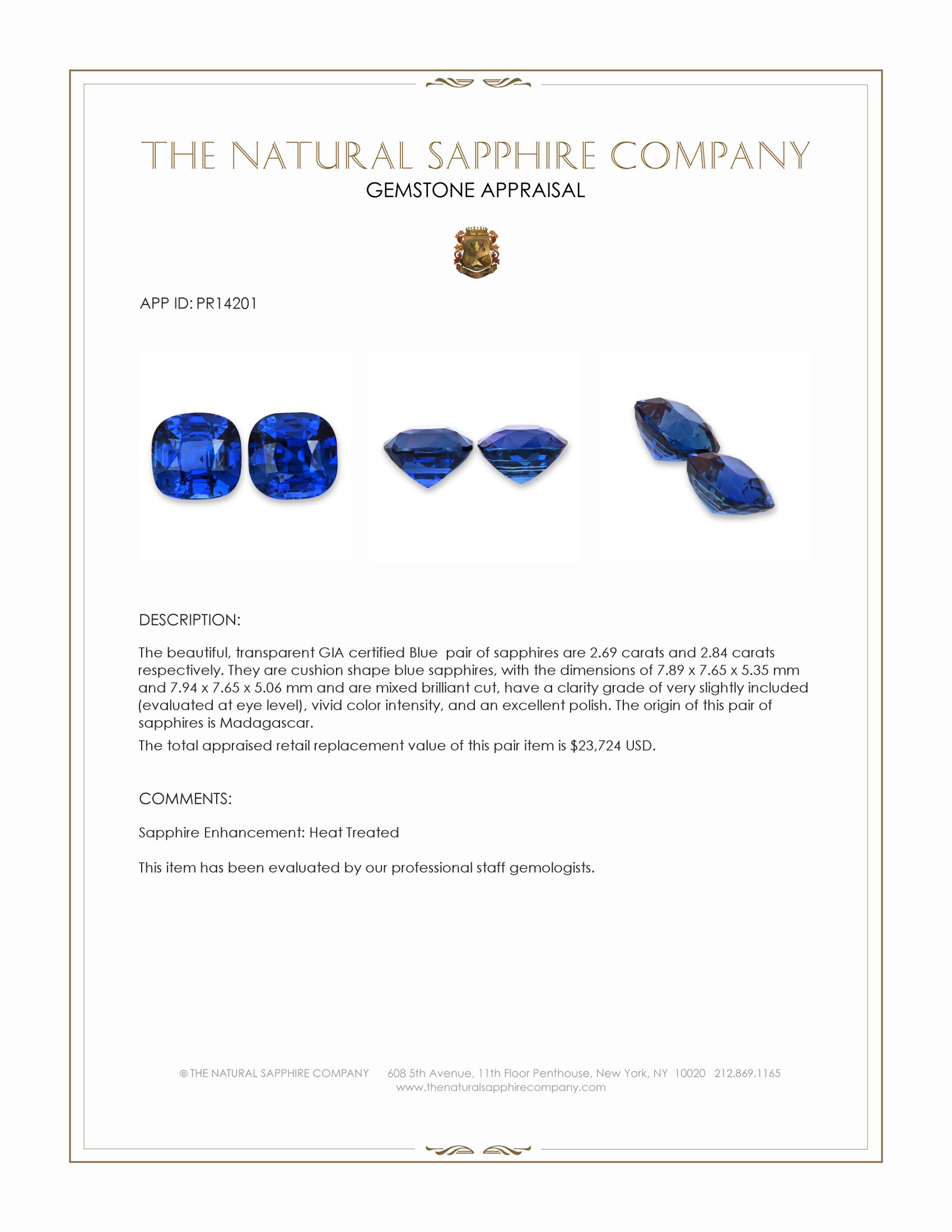 5.53 Ct.Tw. Blue Sapphire Pair from Madagascar
