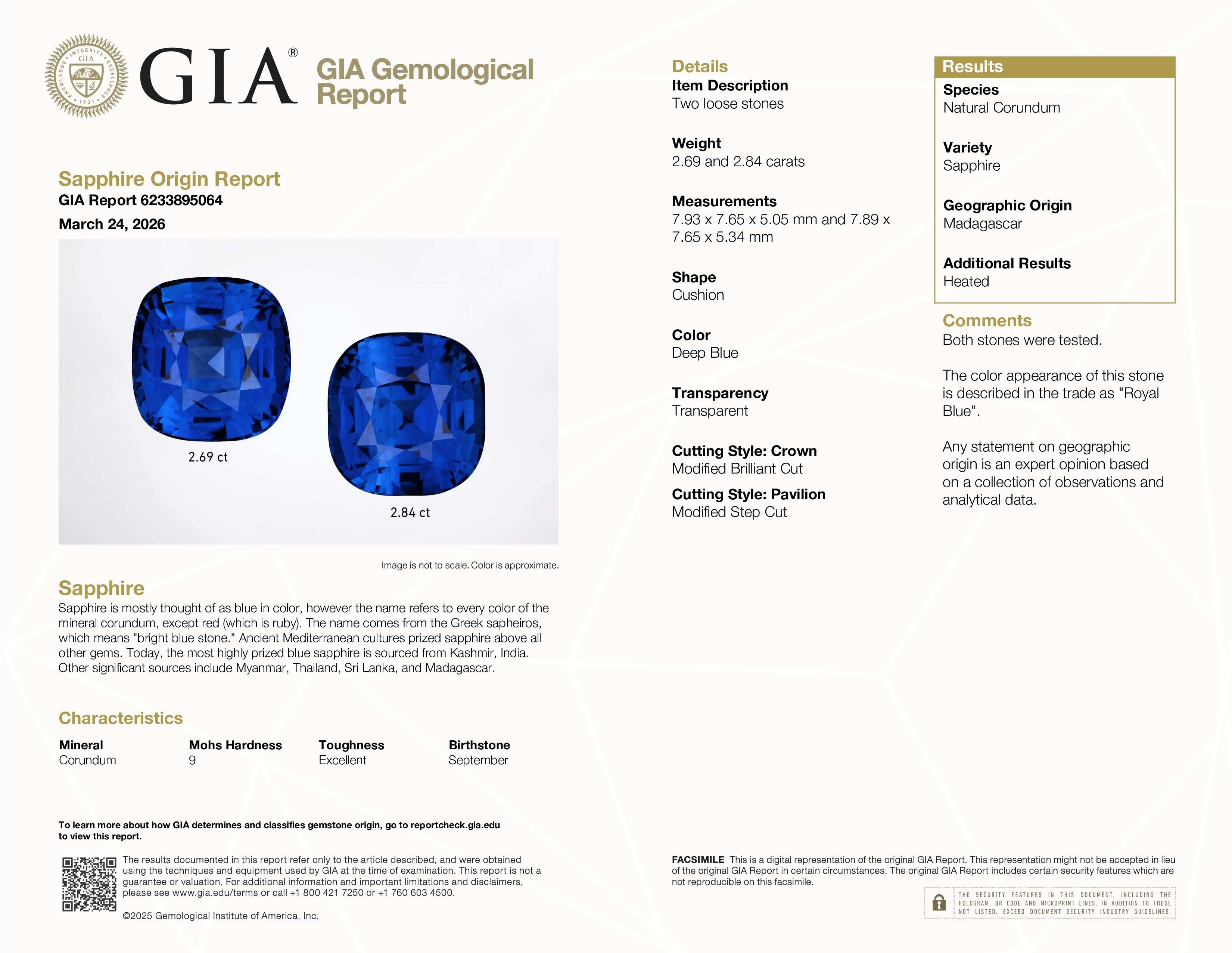 5.53 Ct.Tw. Blue Sapphire Pair from Madagascar