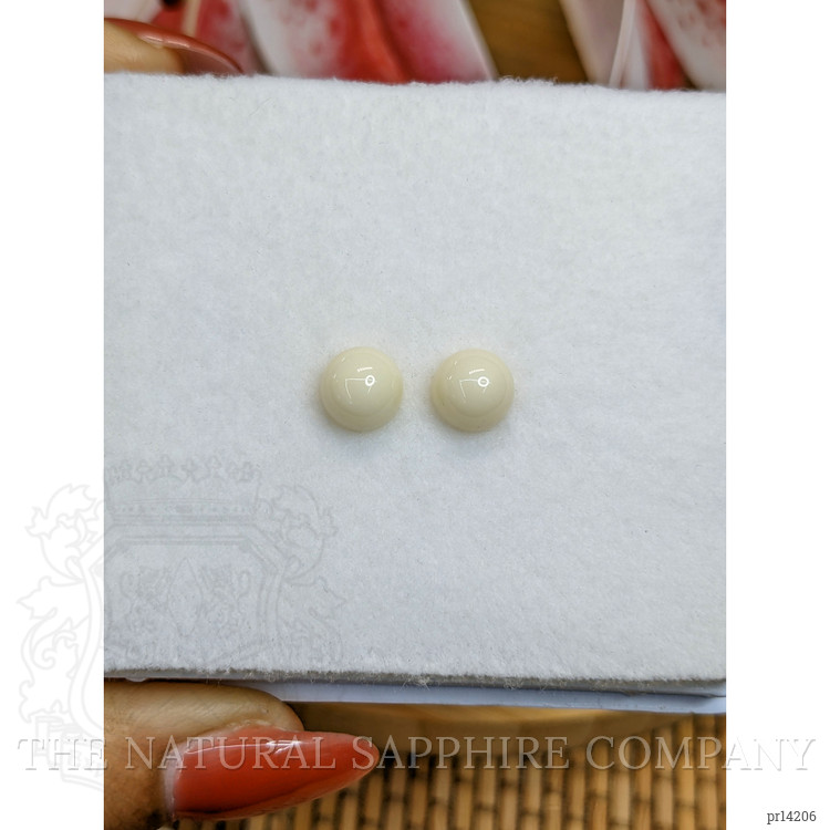 3.97 Ct.Tw. Salmon and White Cabochon Coral Pair from Italy