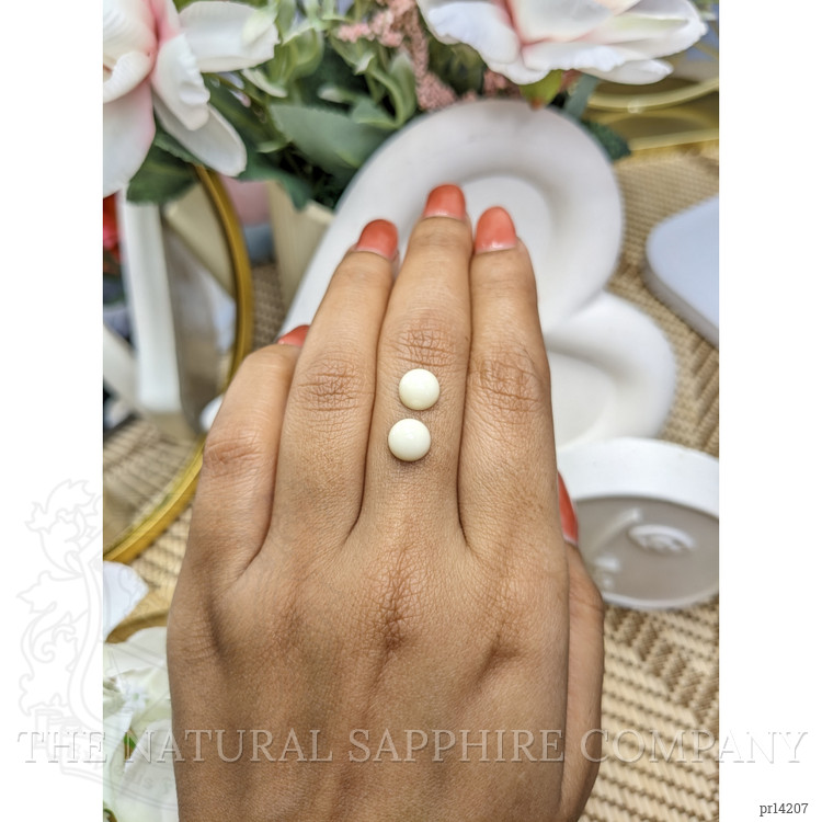 3.58 Ct.Tw. Salmon and White Cabochon Coral Pair from Italy