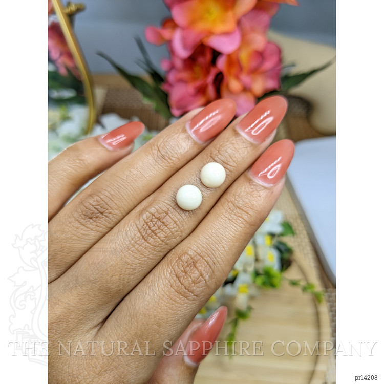 3.84 Ct.Tw. Salmon and White Cabochon Coral Pair from Italy