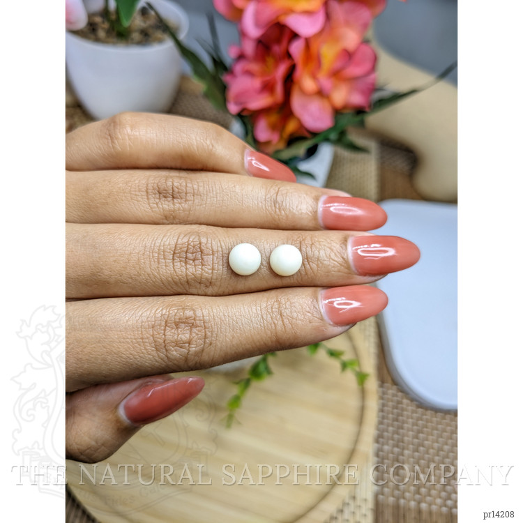 3.84 Ct.Tw. Salmon and White Cabochon Coral Pair from Italy