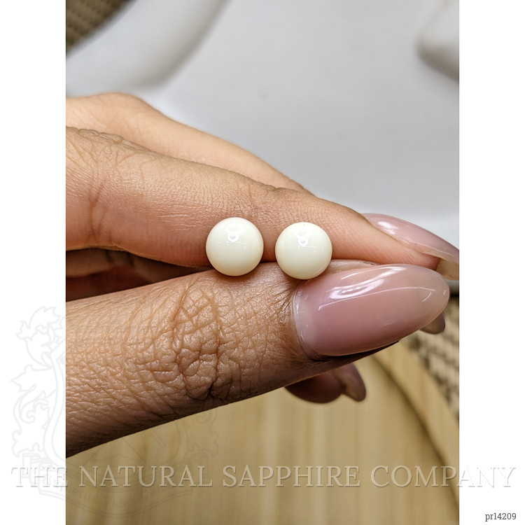 3.80 Ct.Tw. Salmon and White Cabochon Coral Pair from Italy