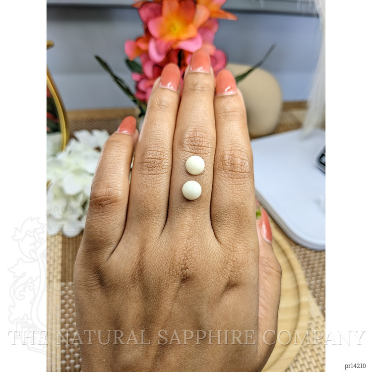 3.48 Ct.Tw. Salmon and White Cabochon Coral Pair from Italy
