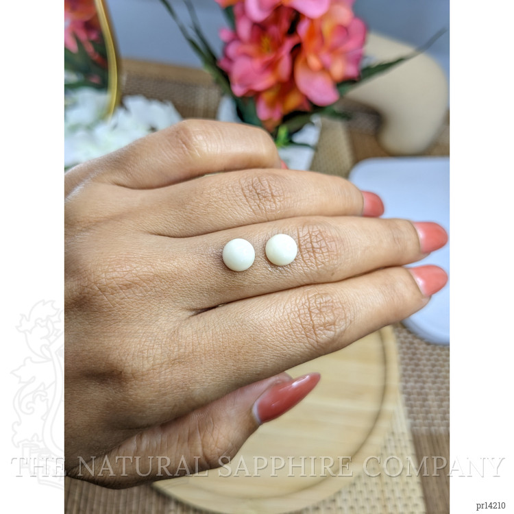 3.48 Ct.Tw. Salmon and White Cabochon Coral Pair from Italy