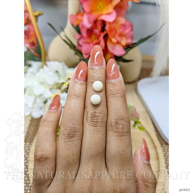 3.66 Ct.Tw. Salmon and White Cabochon Coral Pair from Italy