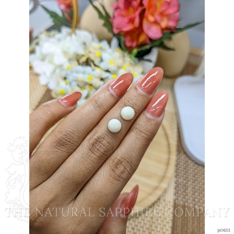 3.66 Ct.Tw. Salmon and White Cabochon Coral Pair from Italy