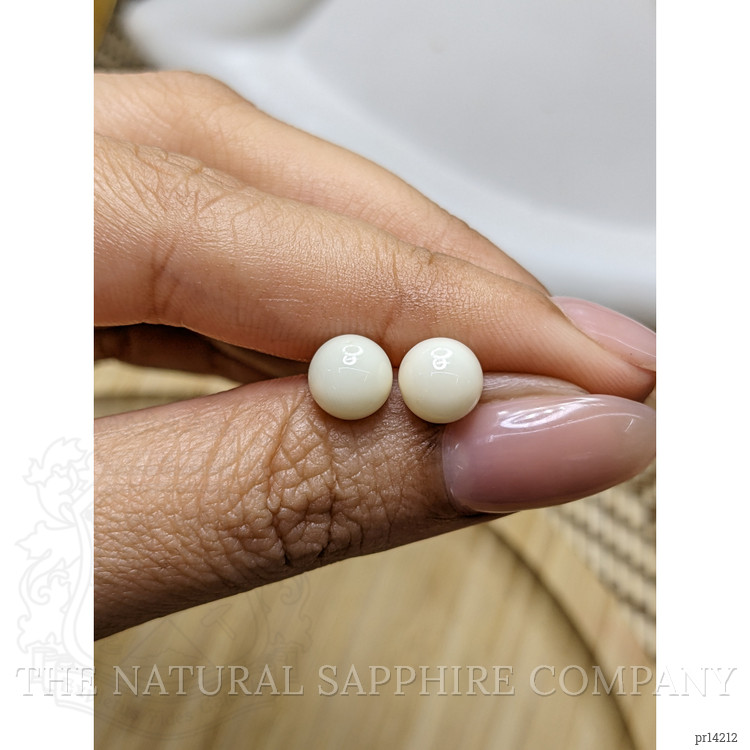 3.73 Ct.Tw. Salmon and White Cabochon Coral Pair from Italy