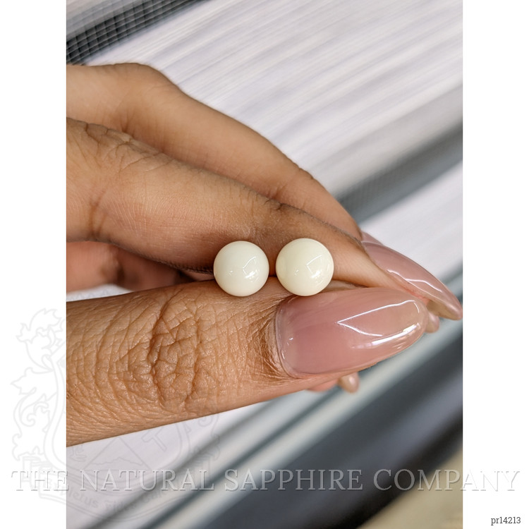 3.66 Ct.Tw. Salmon and White Cabochon Coral Pair from Italy