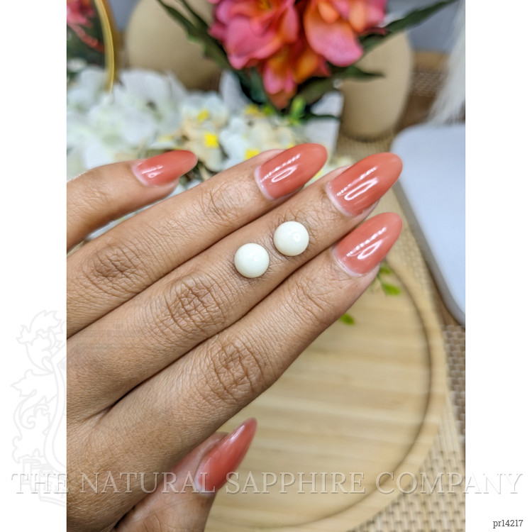 3.62 Ct.Tw. Salmon and White Cabochon Coral Pair from Italy