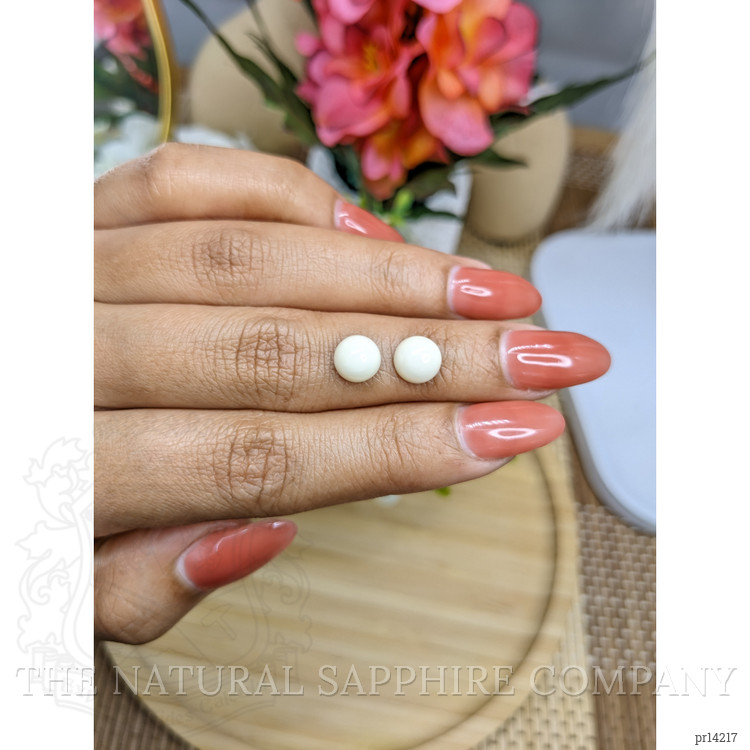 3.62 Ct.Tw. Salmon and White Cabochon Coral Pair from Italy