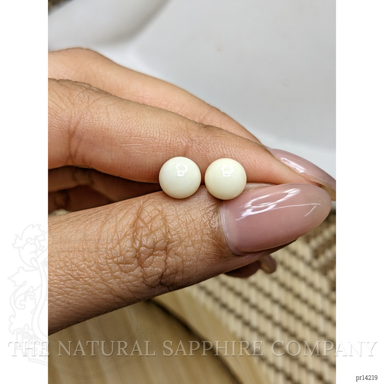 3.52 Ct.Tw. Salmon and White Cabochon Coral Pair from Italy