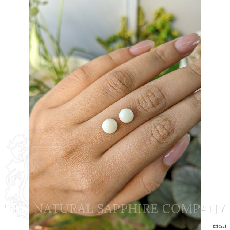 3.25 Ct.Tw. Salmon and White Cabochon Coral Pair from Italy