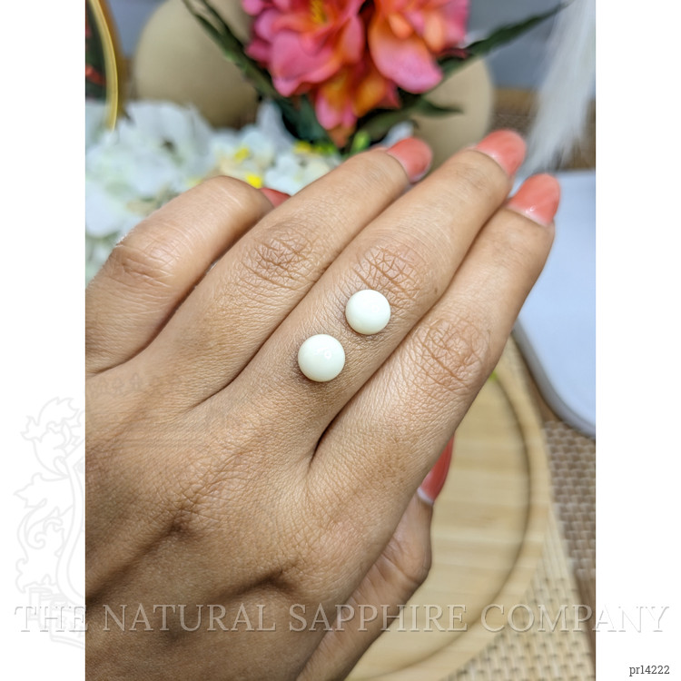 3.54 Ct.Tw. Salmon and White Cabochon Coral Pair from Italy