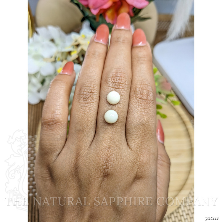 3.59 Ct.Tw. Salmon and White Cabochon Coral Pair from Italy