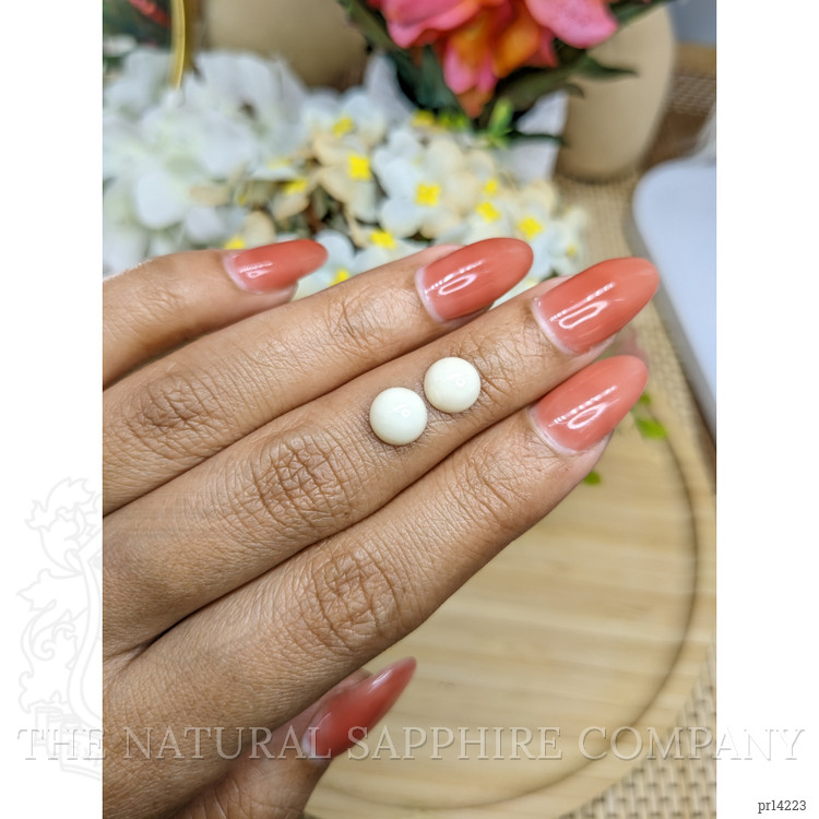 3.59 Ct.Tw. Salmon and White Cabochon Coral Pair from Italy
