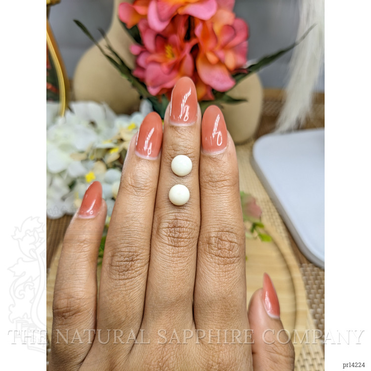 3.42 Ct.Tw. Salmon and White Cabochon Coral Pair from Italy